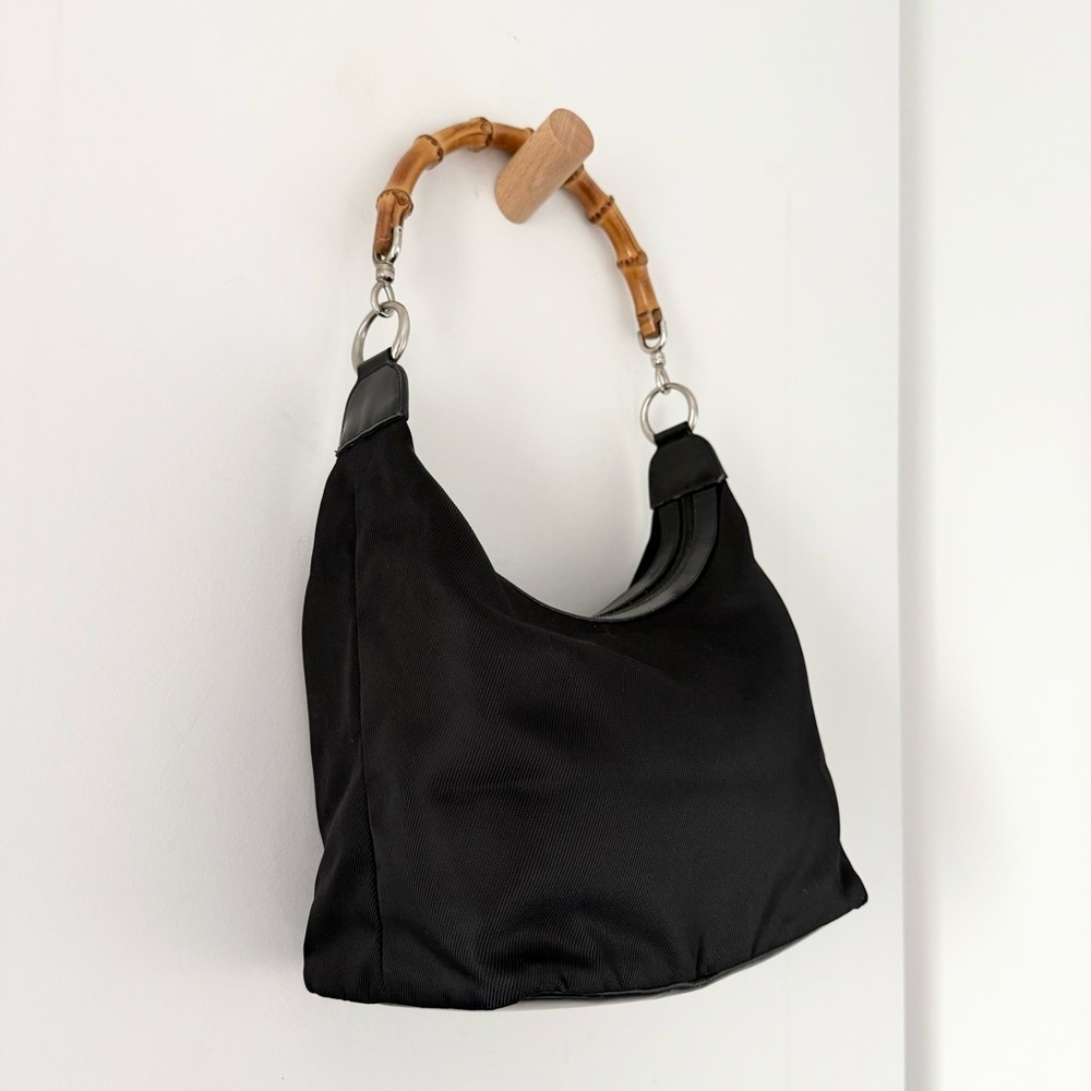 Vintage Gucci 90s / Y2K black nylon bamboo handle shoulder bag - Picture 6 of 13